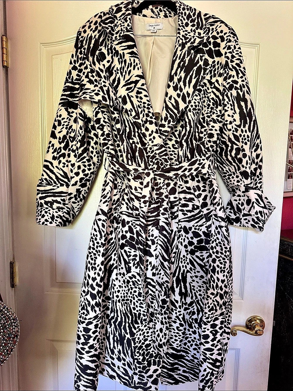 Sergio Hudson Animal Print Trench Coat Size 1X Like New